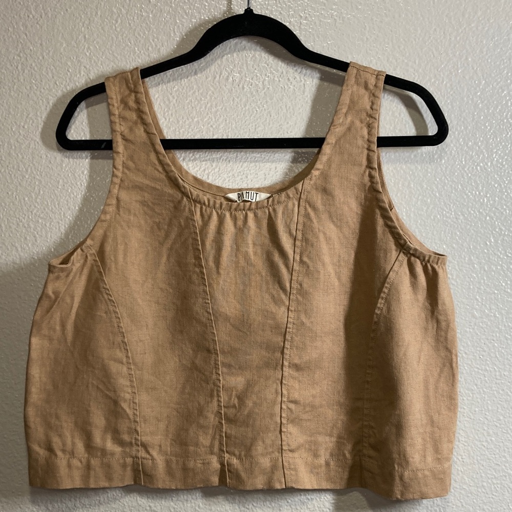 Pamut Limited Edition Sunny Top 100% Linen Crop Lagenlook Oversized Tank sz M